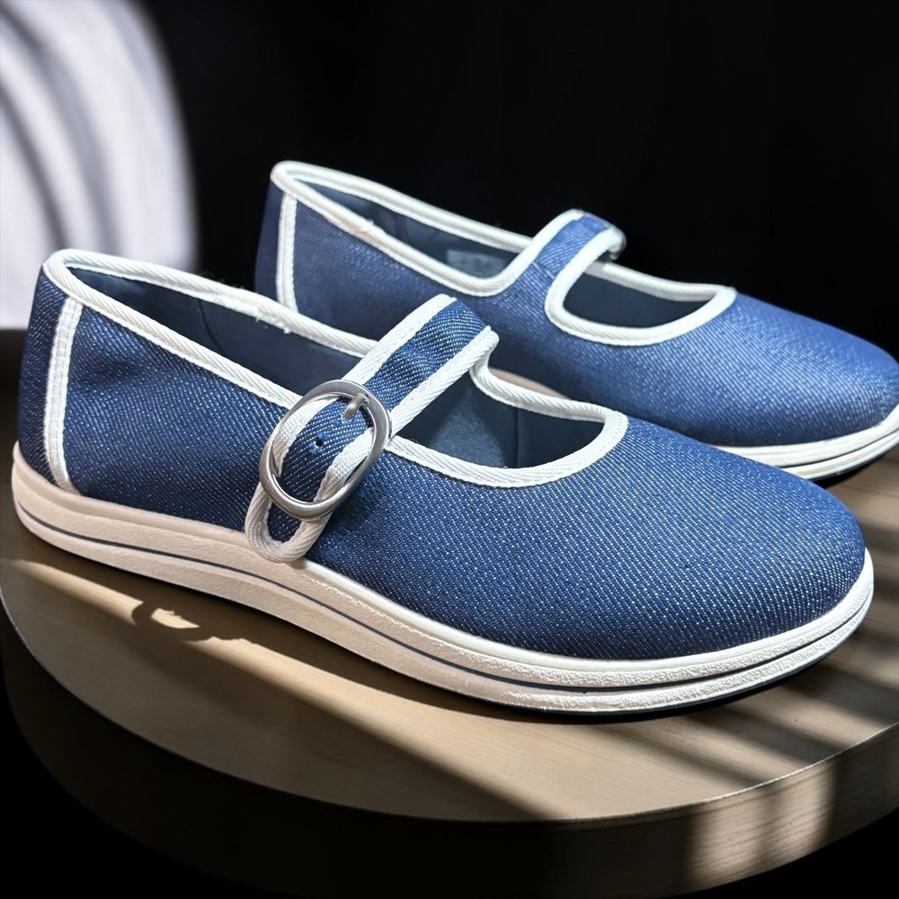 Clarks Cloudsteppers Breeze Janey Navy Denim Mary Jane Flats Women 8 M